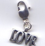 Anhänger 6 mm versilbert ´Love´ mit drehbarem Karabiner